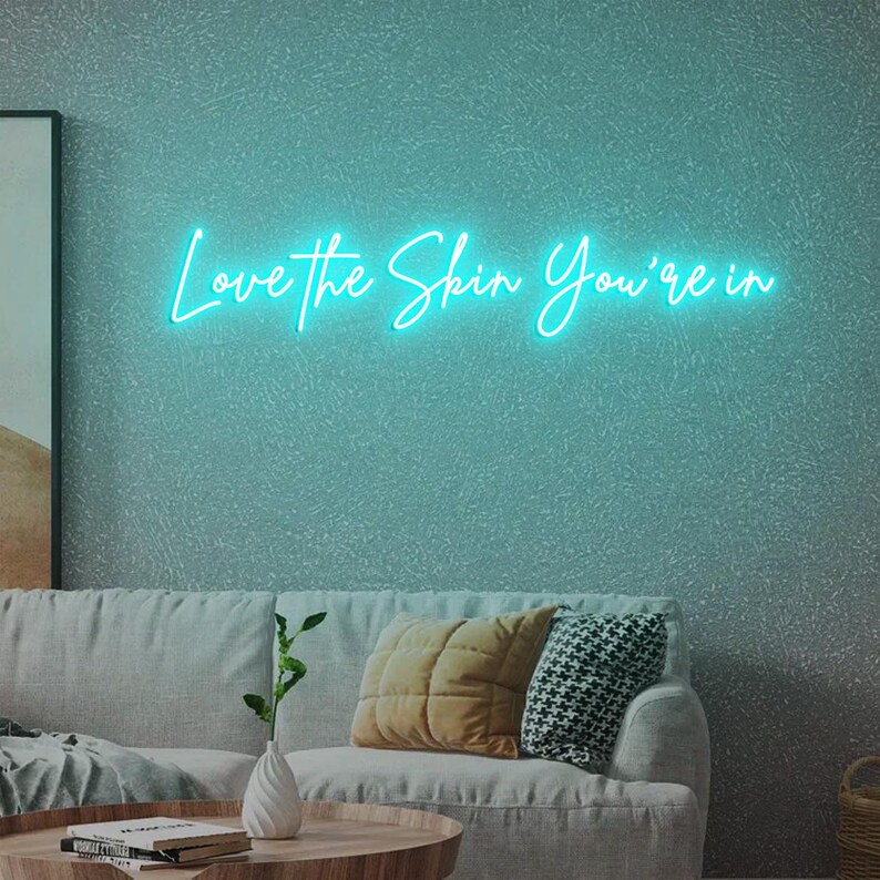 Love the skin you're in Neon Sign, Skincare Sign, Esthetician Decor, Skincare Salon Decor, Beauty Salon Decor, Beauty Skin Care Ice Blue