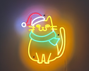 Meowy Christmas Neon Sign, Christmas Cat Home Decor, Cute Cat for Christmas Home Decor, Christmas Gift for Cat Lovers, Meowy Cat Gift