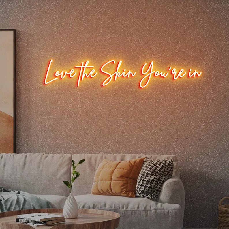 Love the skin you're in Neon Sign, Skincare Sign, Esthetician Decor, Skincare Salon Decor, Beauty Salon Decor, Beauty Skin Care Orange