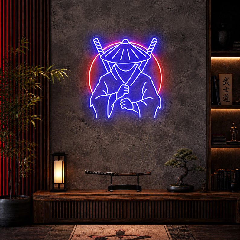 Led Design Samurai Samurai LED Neon Sign for Gaming Room Decor, Japanese Warrior Neon ...