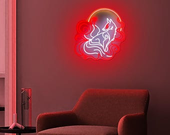 Nine Tailed Fox Neon Sign, Kitsune fox Art Light Decor, Custom Anime Neon Sign, Bedroom Fox Neon Lights, Anime Nine Tailed Fox Wall Art