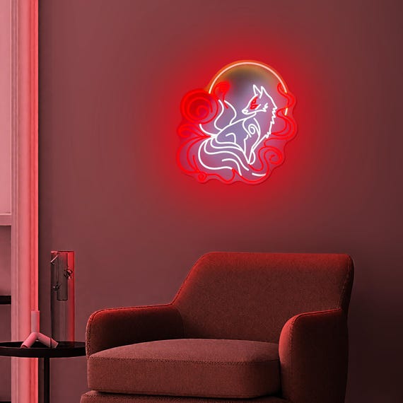 Nine Tailed Fox Neon Sign, Kitsune fox Art Light Decor, Custom Anime Neon Sign, Bedroom Fox Neon Lights, Anime Nine Tailed Fox Wall Art