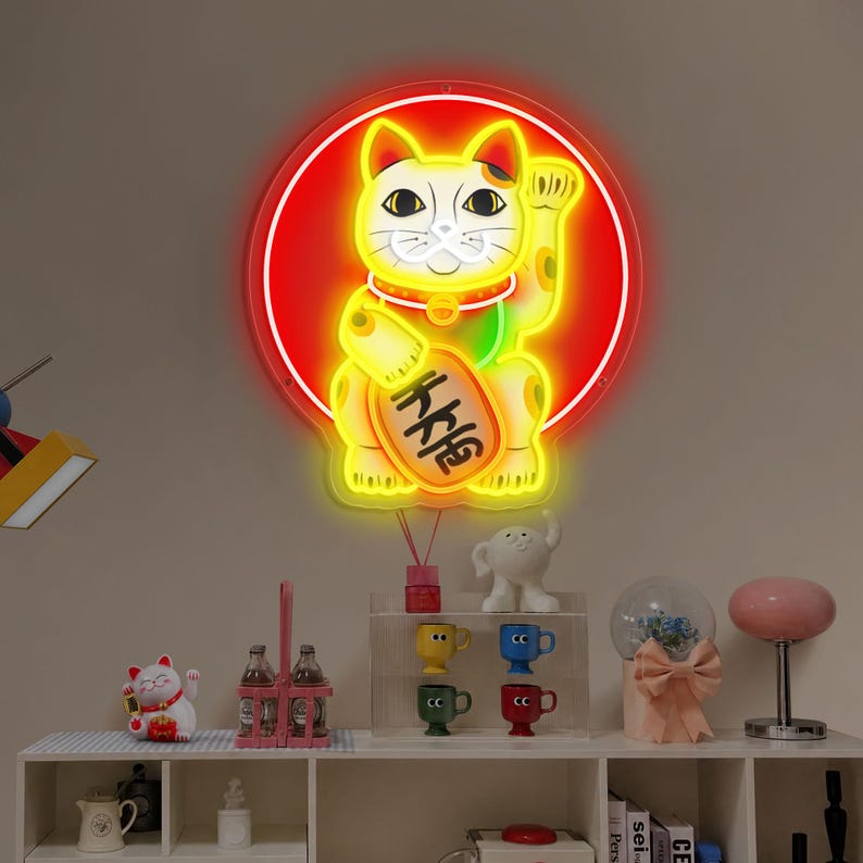 Lucky Maneki Neko LED Neon Sign – Japanese Fortune Cat Wall Decor ...