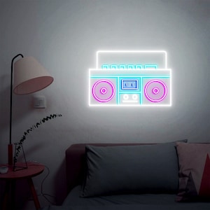 Ghettoblaster Leuchtreklame, Retro Oldschool Ghettoblaster Dekor, Disco Radio Audio Party 80er Jahre Musik Leuchtreklame, Retro Radio Schild Hip Hop Rap Musik Dekor