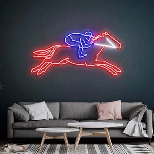 Race Horse Neon Sign, Horse Racing, Race Horse with Jockey, Christmas Horse Gift, Custom Race Horse Color Neon Sign