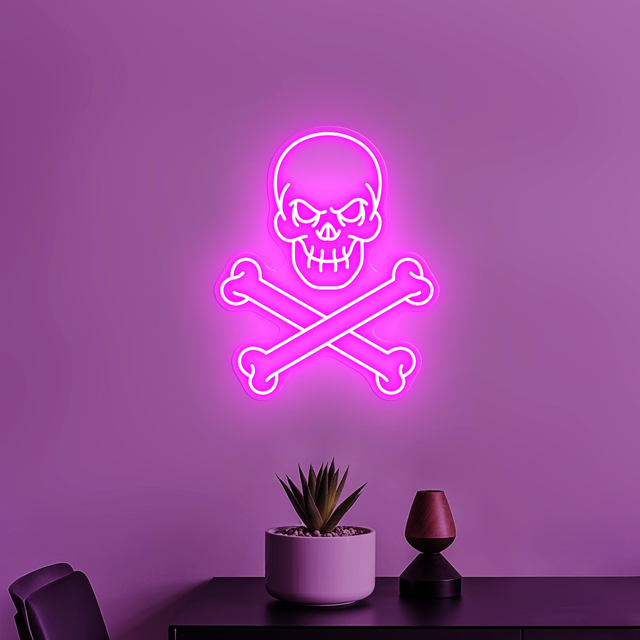 Skull Crossbones Neon Sign, Pirate Skull LED Light for Bar, Man