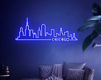 Chicago City Leuchtreklame, Chicago Skyline Kunst für Home Office Wanddekoration, Geschenk für Chicago Travel, Chicago Kunstwerk