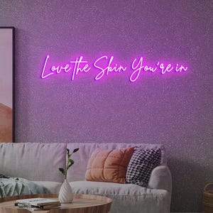 Love the skin you're in Neon Sign, Skincare Sign, Esthetician Decor, Skincare Salon Decor, Beauty Salon Decor, Beauty Skin Care Purple