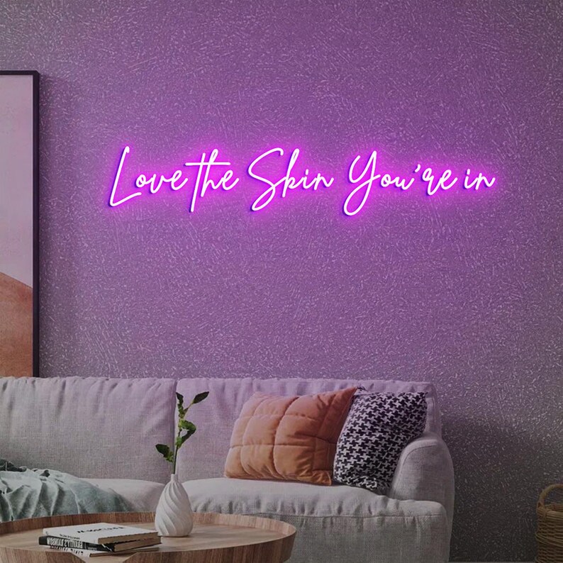 Love the skin you're in Neon Sign, Skincare Sign, Esthetician Decor, Skincare Salon Decor, Beauty Salon Decor, Beauty Skin Care Purple