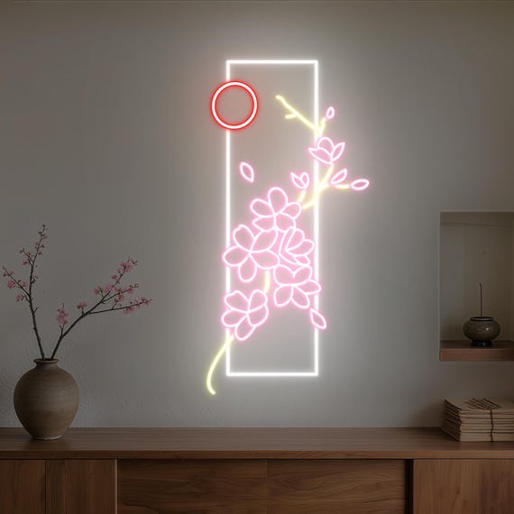 Japanese Cherry Blossom Neon Sign LED Wall Light, Sakura Neon Wall