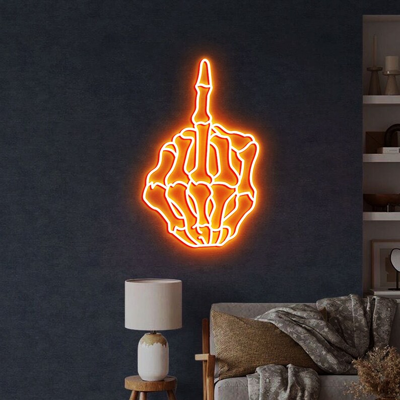 Middle Finger Neon Sign Skull Hand Neon Sign Middle Finger - Etsy