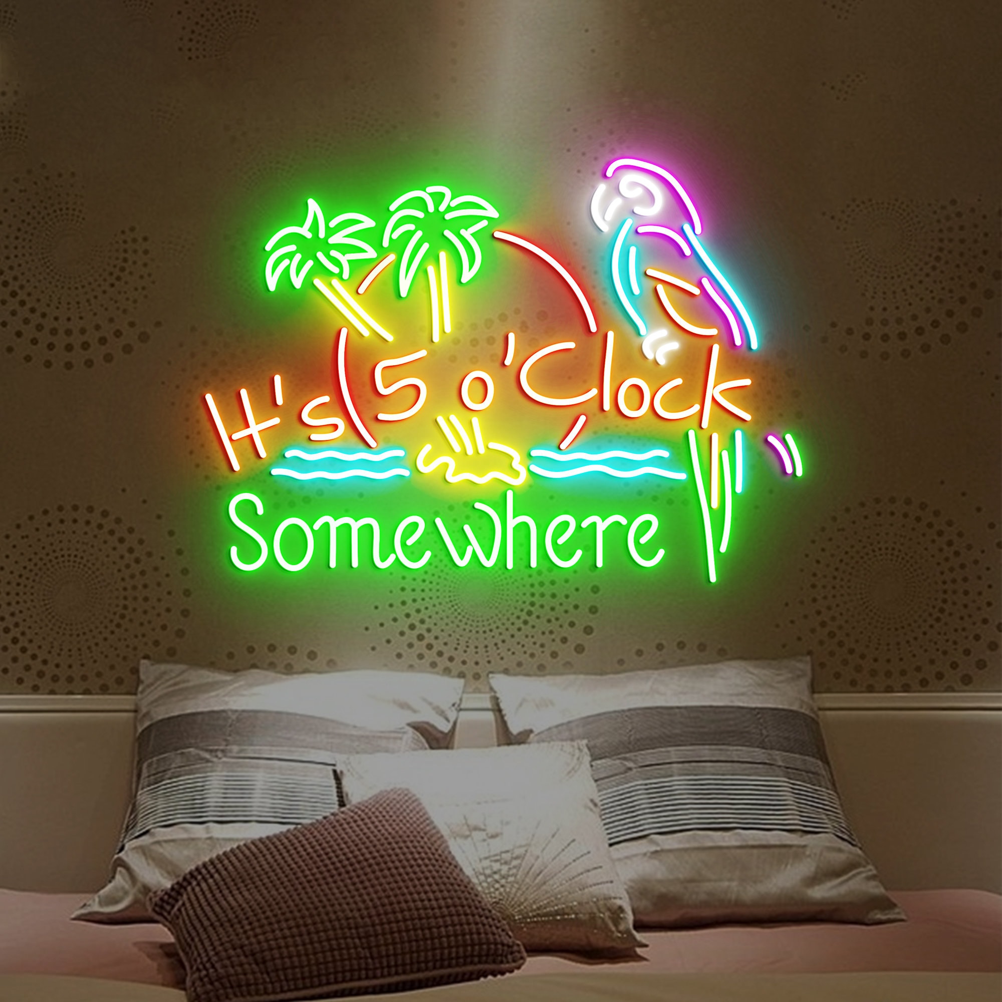 超大特価 Bar Sign, Neon Somewhere O'clock 5 It's Led Parrot Sign, その他