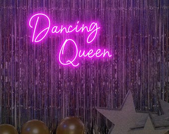 Insegna luminosa al neon Dancing Queen, decorazione per sfondo di feste danzanti, insegna luminosa a LED per feste a tema discoteca, luce al neon per feste di compleanno in discoteca, decorazioni per feste
