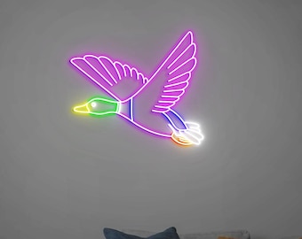 Stockente Neonlicht, fliegende Ente Raumdekoration, Entenjagd Wandkunst, fliegende Stockente Geschenke, Stockente Geschenke, Geburtstagsgeschenk