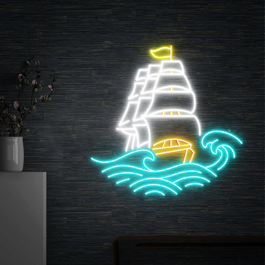 Ship Neon Sign Pirate Ship Svg Sail Boat Wall Decor Pirate Etsy