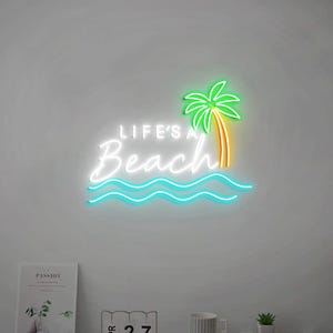 Life is A Beach Neon Light Sign, Beach House Wall Sign, Palm Tree Wall Wave for Beach Home Wall, Beach Theme Decor, Beach Signs for New Home