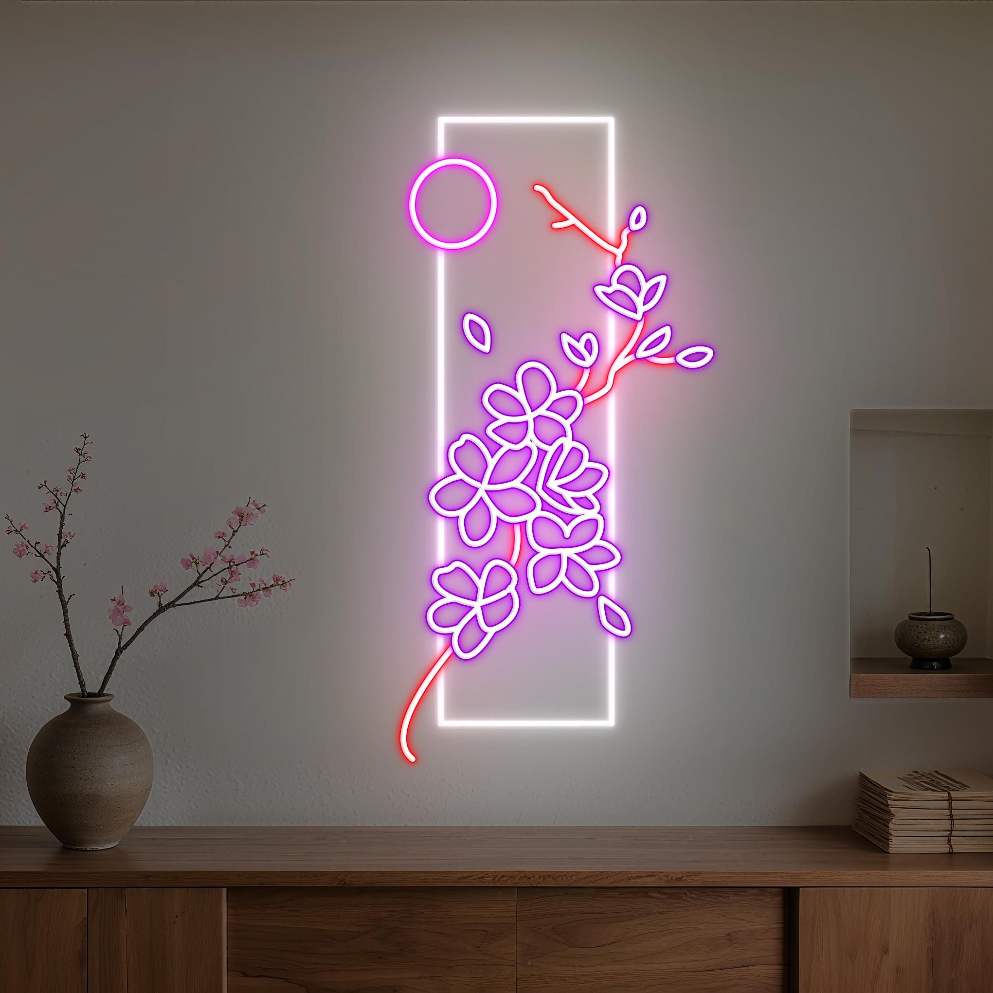 桜ネオンライト「かわいい」 ピンク発光 壁掛けOK インスタ映え Japanese Cherry Blossom Neon Sign LED Wall Light, Sakura Neon Wall