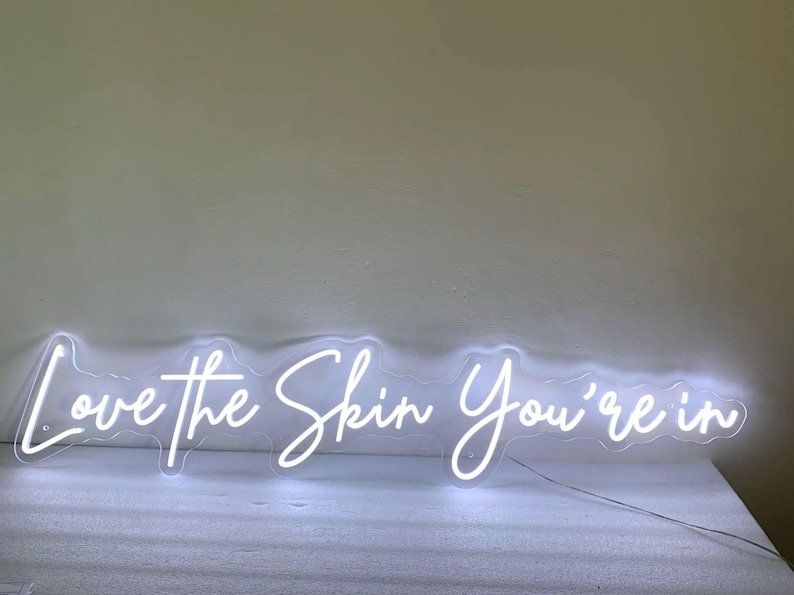 Love the skin you're in Neon Sign, Skincare Sign, Esthetician Decor, Skincare Salon Decor, Beauty Salon Decor, Beauty Skin Care image 1