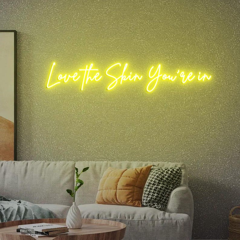 Love the skin you're in Neon Sign, Skincare Sign, Esthetician Decor, Skincare Salon Decor, Beauty Salon Decor, Beauty Skin Care Yellow