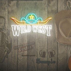 Wild West Cowboy Neon Light, Neon Sign Light Decor, Cowboy Neon Sign, Bedroom Neon Lights, Cowboy Art, Cowboy Wall Decoration