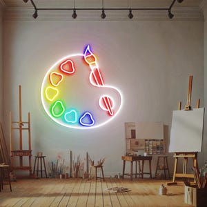 Palette Neon Light, Art Gallery Neon Sign Light Decor, Draw Picture Neon Sign, Paintbrush Neon Lights, Painter Room Wall Decor
