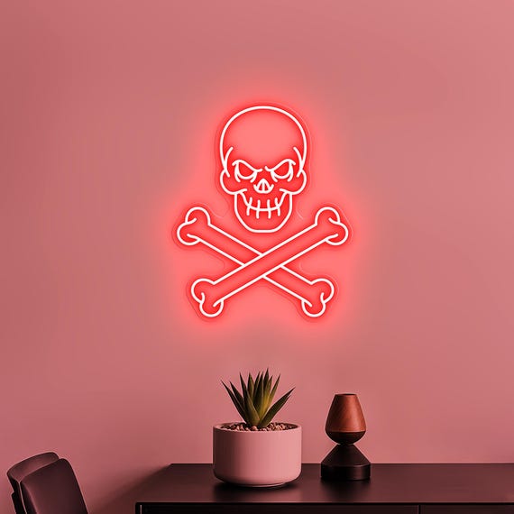 Skull Crossbones Neon Sign, Pirate Skull LED Light for Bar, Man