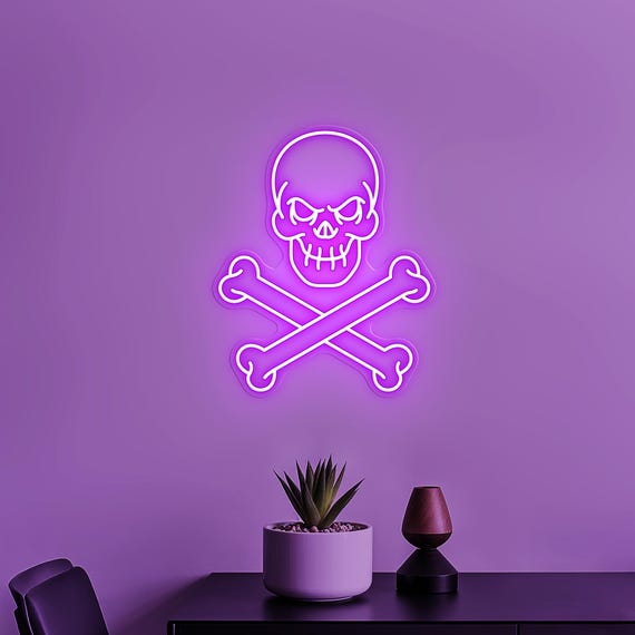 Skull Crossbones Neon Sign, Pirate Skull LED Light for Bar, Man