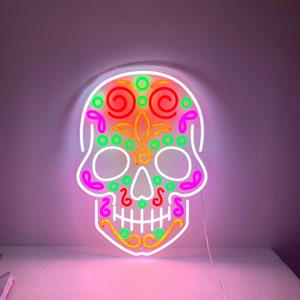 Sugar Skull Neon Light, Mexican Skull Decor, Mexican Bedroom Neon Lights, Sugar Skull Wall Decoration