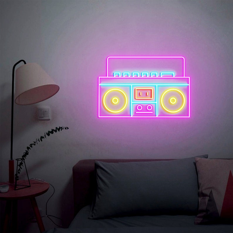 Boombox Neon Sign, Retro Old School Boombox Decor, Disco Radio Audio ...