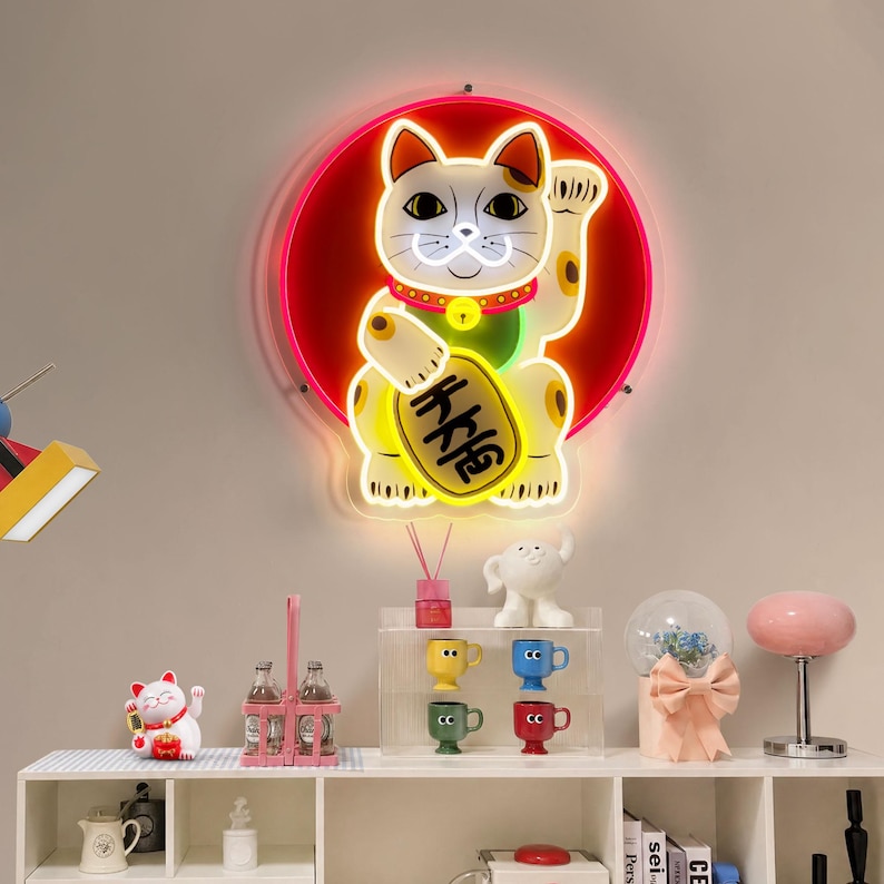 Lucky Maneki Neko LED Neon Sign – Japanese Fortune Cat Wall Decor ...