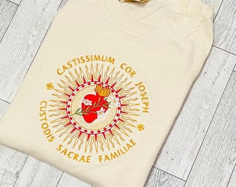 Chaste Heart of St Joseph, Mary of God, Catholic Shirt, Virgin Mary,Ave Maria Catholic Floral Women's T shirt, Catholic Gifts for Mary,