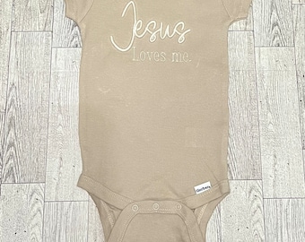 Jesus Loves Me Baby Bodysuit, Jesus baby body suit, Catholic baby bodysuit,  Catholic Gifts, Baptism Gifts for babies,Baby Bodysuit