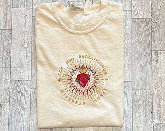 Sacred Heart of Jesus T shirt, Mary of God, Catholic Shirt, Virgin Mary,Ave Maria Catholic Floral Women's T shirt, Catholic Gifts for Mary,