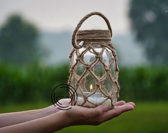 1 Rustic Hanging Mason Jar, Mason Jar, Rustic Wedding, Farmhouse mason jar, Summer Decor, gift for mom, hemp rope, housewarming gift