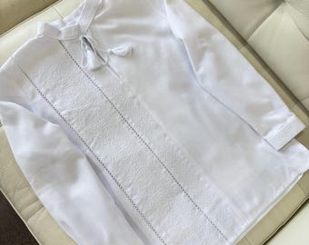 White Boys' Ukrainian Vyshyvanka Shirt, Traditional Embroidered Gift