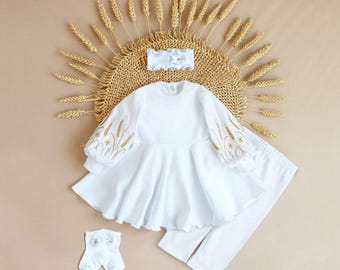 Embroidered Baby Christening Set: Ukrainian Vyshyvanka, 100% Cotton