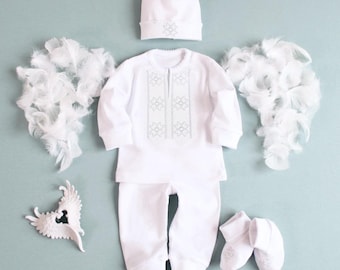 Embroidered Cotton Baptism Set for Baby Boy, Ukrainian Vyshyvanka