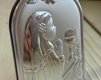 Silver First Communion Icon, Italian Religious Gift