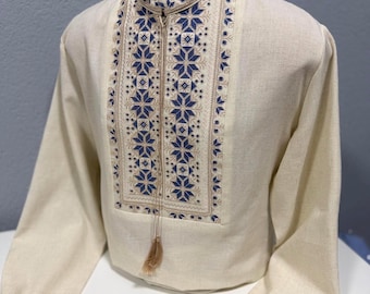 Men's Linen Vyshyvanka Shirt: Embroidered Ukrainian National Sorochka