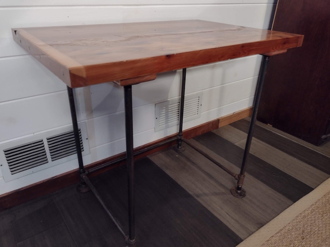 Red Cedar Desk/table W/ Pored Epoxy Iron Pipe Legs Etsy