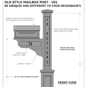 Old Style Mailbox Letter Box Post V01 - Build and Save - Building Plans (metric dimensions)