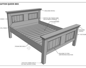 Crafton Queen Size Timber Bed - Make Your Own & SAVE - Building Plans (imperial dimensions)