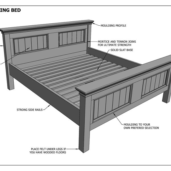 Crafton King Size Timber Bed - Make Your Own & SAVE - Building Plans (imperial dimensions)