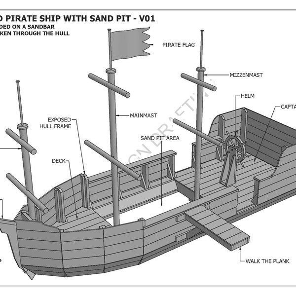 Marooned Pirate Boat with Sand Pit - PLAY HOUSE - Building Plans V1 (imperial dimensions)