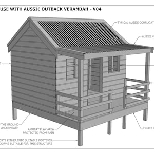 Cubby House - Speelhuis - "Great Aussie Outback Style" - Bouwplannen V4 (metrische afmetingen)