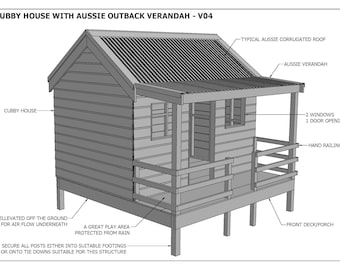 Cubby House - Playhouse - "Great Aussie Outback Style" - Building Plans V4 (metric dimensions)