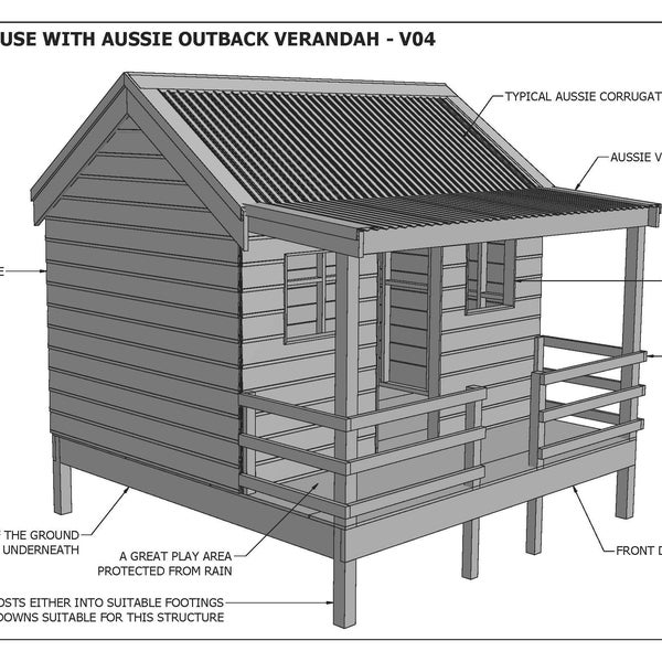 Cubby House - Playhouse - "Great Aussie Outback Style" - Building Plans V4 (metric dimensions)