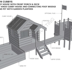 Cubby House - Speelhuis met combinatie van fort en zandbak - Bouwplannen V1 (metrische afmetingen)