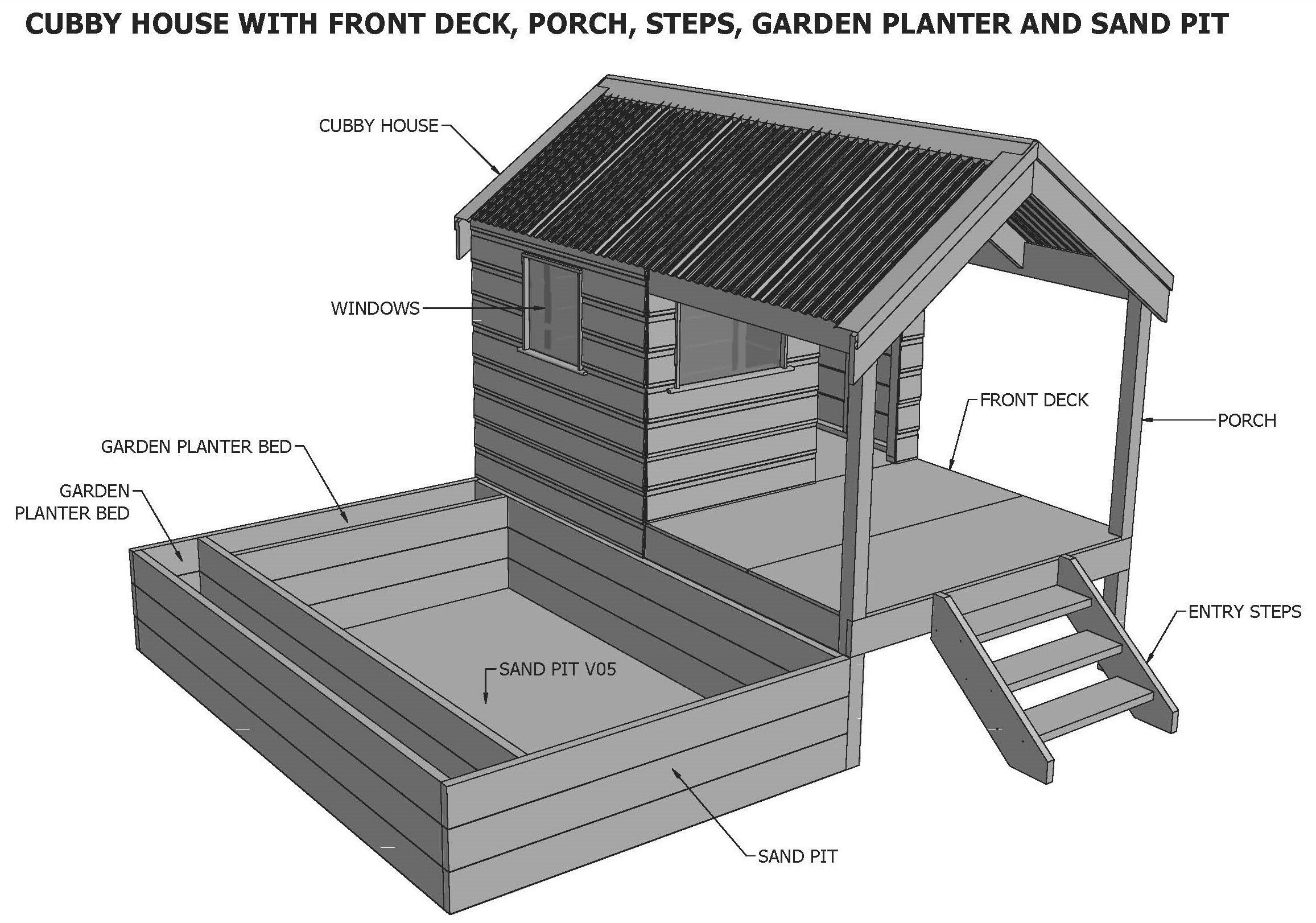 Cubby House Playhouse With Sand Pit Planter Bed Combination 