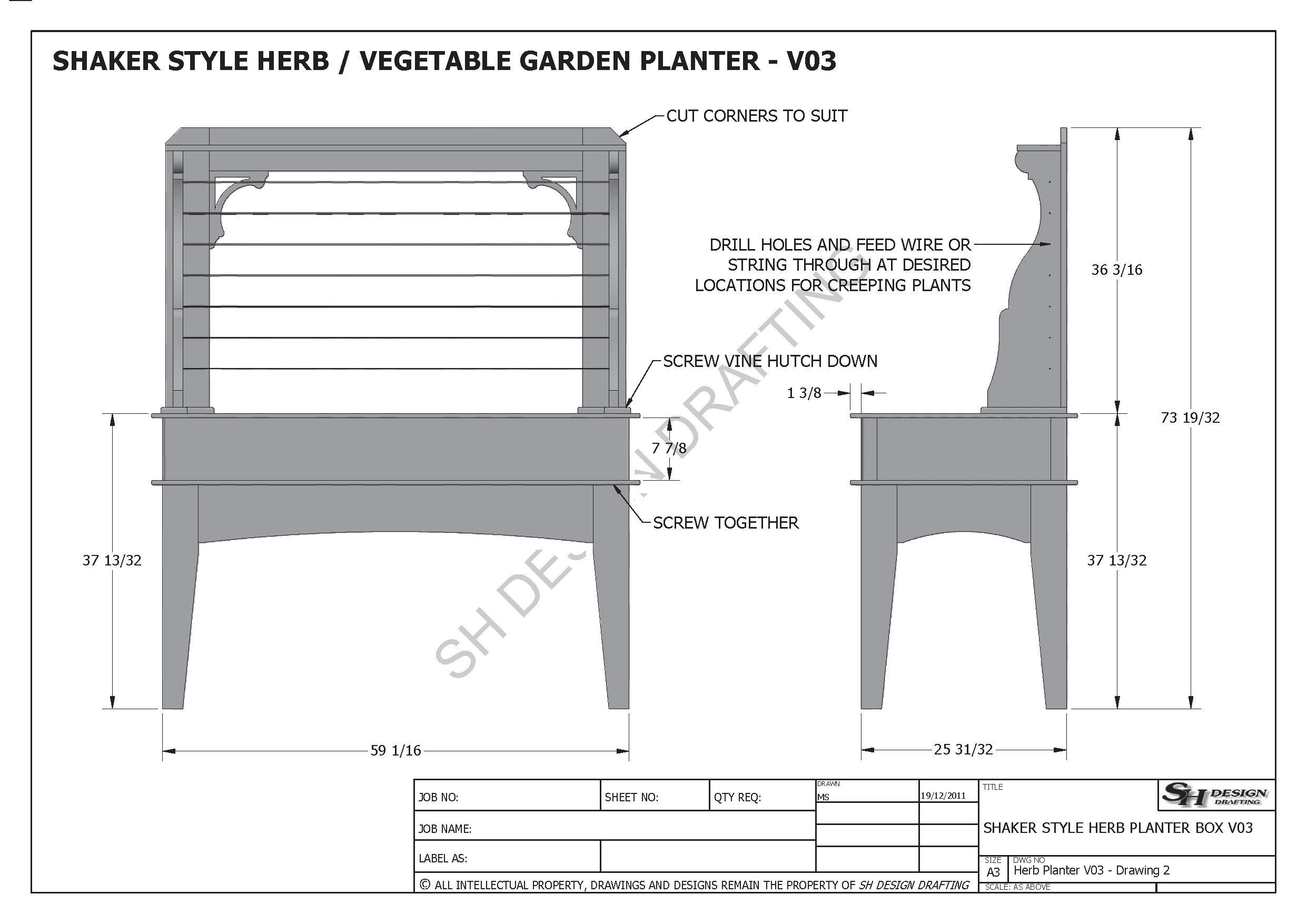 Herb Vegetable Garden Planter V3 Build Your Own Building Plans 2D 3D 